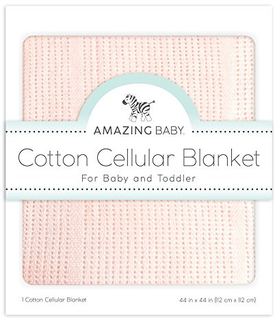 Amazing Baby Cellular Blanket, Premium Cotton Knit, Ultra Soft, Breathable, Cozy Gift for Baby Boys and Girls, Favorite Toddler Blanket, 44 x 44 inches (112 x 112 cm), Soft Pink
