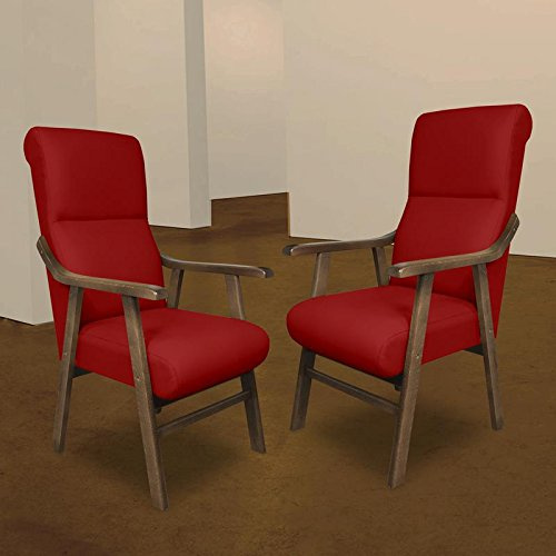 SERMAHOME Pack 2 Sillones butaca Boston, Estructura de Madera de Haya Color Nogal. Tapizado en Tela Antimanchas Color Rojo. Sillon para Comedor | Silla geriatrica | Sillon Relax