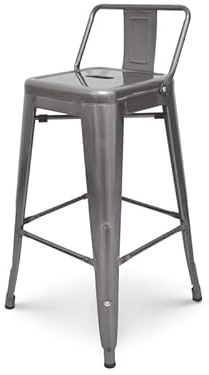Kosmi - råmetall barstol med liten ryggstöd, barstol i metall höjd 66 cm perfekt för kök bänkskiva ca 90 cm, galvaniserat utseende