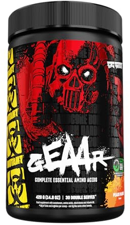 Mutant GEAAR – EAA Pulver med BCAA:s, Arginin, Leucin, Elektrolyter, Kokosvatten och Inga Konstgjorda Färger eller Smaker – 30 Portioner – Persika Mango Smak – 378g