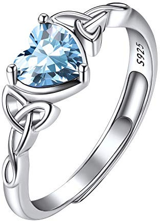 Suplight Damen Ring 925 Silber Solitärring mit Herzform synthetische Aquamarin Geburtsstein März hellblau Zirkonia Offener Ring Schmuck für Verlobung Hochzeit Jahrestag