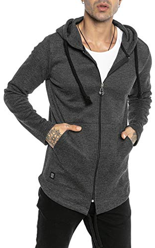 RED BRIDGE Cárdigan para Hombre Suéter con Capucha Sudadera Chaqueta Corte Largo Oversize Gris Oscuro M