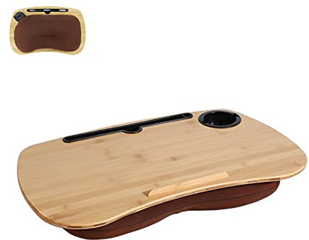 SUMISKY Lap Desk-Portable Laptop Table with Cushion Bamboo Platform Phone Holder L(21.6x13.8) with Cup Holder