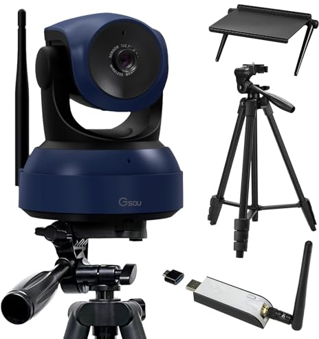 Gsou Cámara web inalámbrica, cámara de videollamadas y transmisión HD 1080P, Plug and Play, cámara de computadora de campo ajustable para PC/Mac/Laptop/funciona con zoom, Skype(con soporte de trípode)