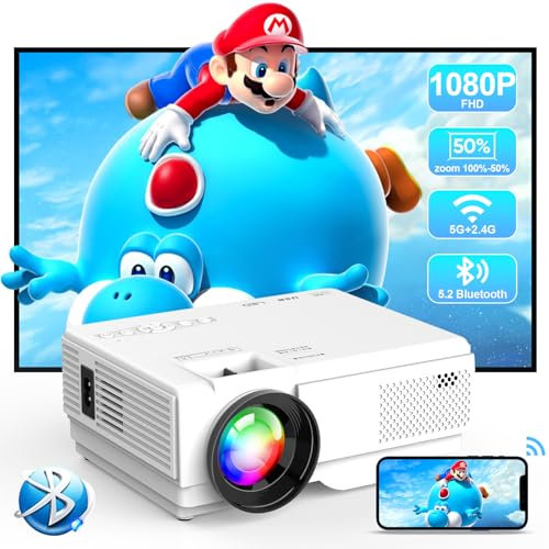 Mini Projector, YOOYAA 15000L 5G WiFi Bluetooth Portable Projector for Bedroom Full HD 1080P, 50% Zoom, Outdoor/Home Theater Video Projector Compatible with TV Stick/HDMI/USB/Laptop/Smartphone