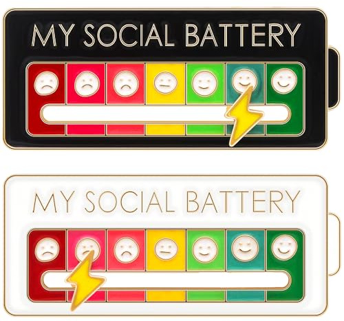 Lot de 2 broches « My Social Battery », pour conversion d'humeur, expression créative