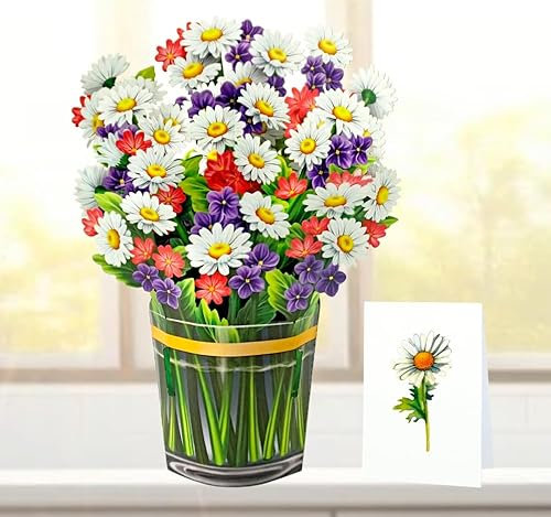 CUTPOPUP Mehrfarbiger Gänseblümchenstrauß – Muttertagskarte, Valentinskarte, 15.5x20.5cm Geburtstagskarte Frau, Hochzeitskarte 3D-Gruß, Romantische Liebeskarte (Multi Color Daisy) US8-83.SMDE