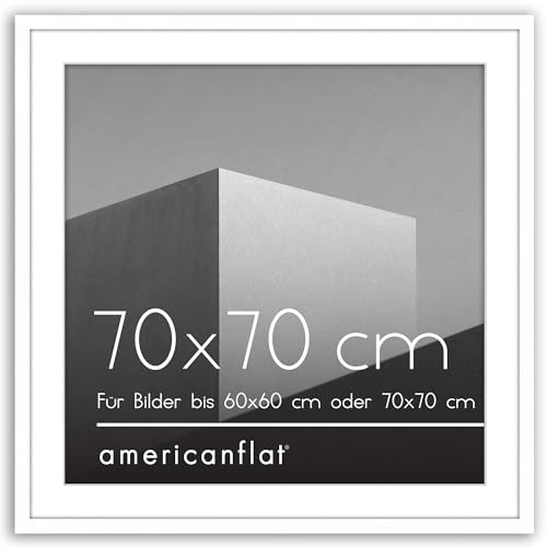 Americanflat Marco de Fotos de 70x70 cm en Blanco - Marcos de Fotos 60x60 cm con Paspartú o 70x70 cm sin Paspartú - con Molduras Finas y Cubierta de Plástico Resistente