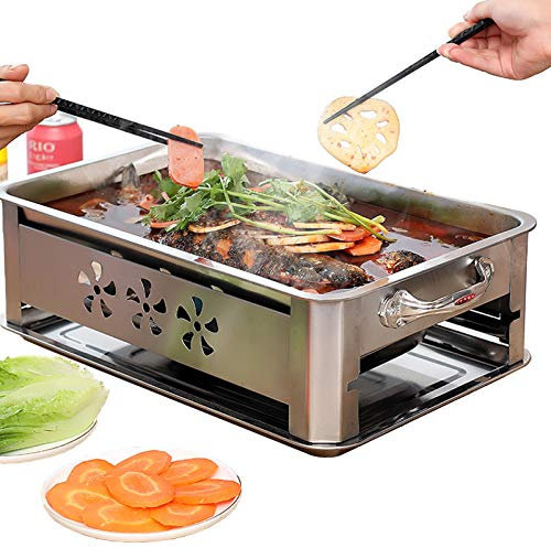 Gegrillter Fischbräter aus Edelstahl, tragbarer Holzkohlegrill, ausziehbarer und belüfteter Haushaltsgrillfischofen, für Outdoor-Garten-Camping-Party-Strandgrill, 35 x 26 x 15 cm