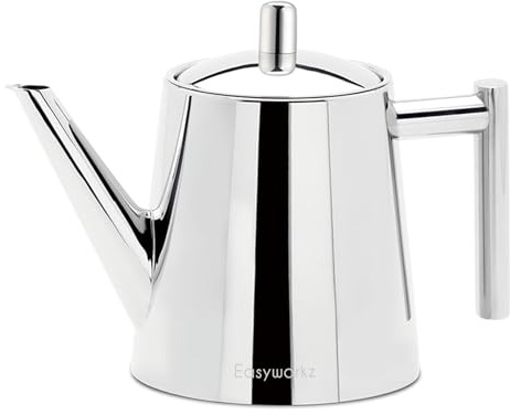 Easyworkz rostfritt stål dubbelvägg 1000 ml tekanna med avtagbar teinfuser, perfekt för att brygga ditt favoritte, krom