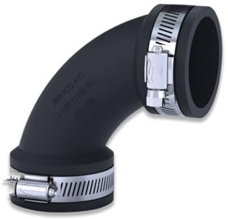 Fernco 1.5 Flexible Elbow (50mm to 38mm) - EPDM Rubber 90° Pipe Connector with Stainless Steel Clamps - Leak-Proof, Reusable and Easy Installation