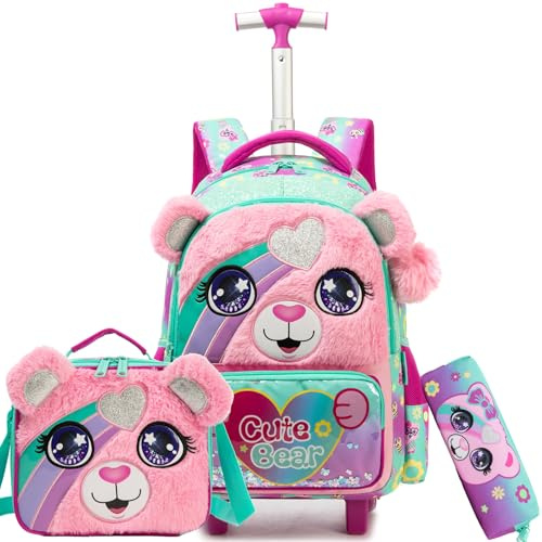 Rolling Backpack for School Girls Rolling Backpack Kids Trolley School Bag with Wheels Roller Backpacks for Kids Elementary Middle