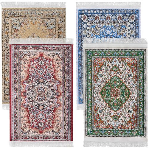 GORGECRAFT 4PCS 4 Colors Vintage Rug Table Coasters Fabric Oriental Drink Carpet Woven Drink Holder Mats Rectangular Carpet Oriental Design Rug Coasters for Coffee Table Desk Kitchen Bar Decor