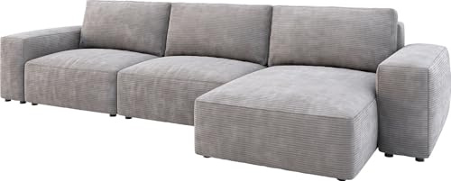 Canapé d'angle Lanzo L Cord Gris Argenté 360x160 cm Recamière Variable