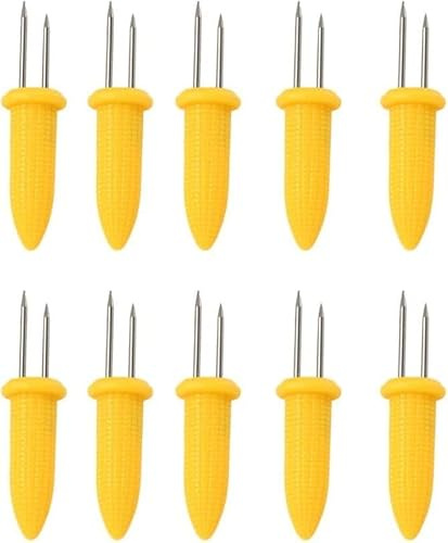 10Pcs Yellow Corn Holders, Stainless Steel Corn Cob Holders Corn On The Cob For Bbq Fork Skewers Home Cooking Parties Camping Outdoor Cooking Tools and Accessories, Barbecue Skewers