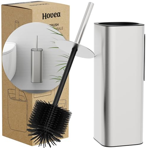 Hovea - Scopino WC Sospeso - Scopino Silicone e Metallo - Nessuna Foratura - Montaggio a Parete con Adesivo o Vite - Acciaio Inox 304 - Porta Scopino Bagno WC - WC3681