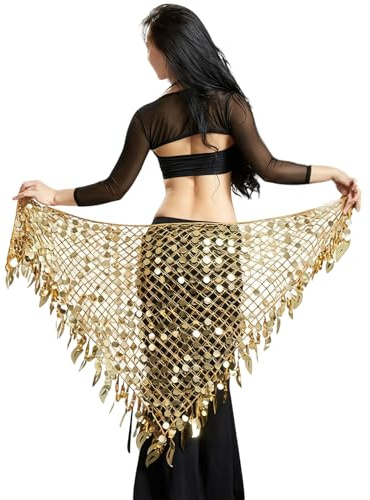 KieTeiiK Cadena de cintura con lentejuelas brillantes, cinturón de danza india, bufanda de cadera, faldas, accesorio de moda ruidoso, accesorios de baile oriental, dorado, Talla única