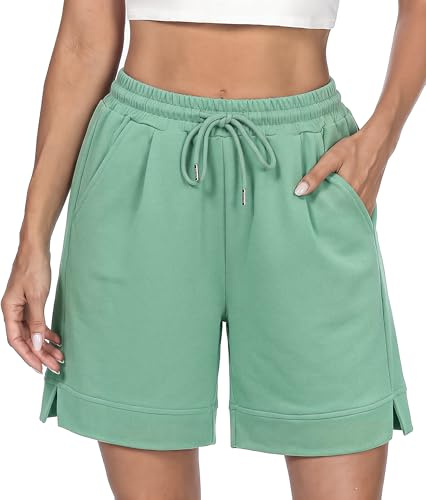 Litherday Pantaloncini Sportivi Donna Estivi con Spacco Laterale Shorts Casual Traspiranti con Coulisse per Jogging Fitness Yoga Verde L