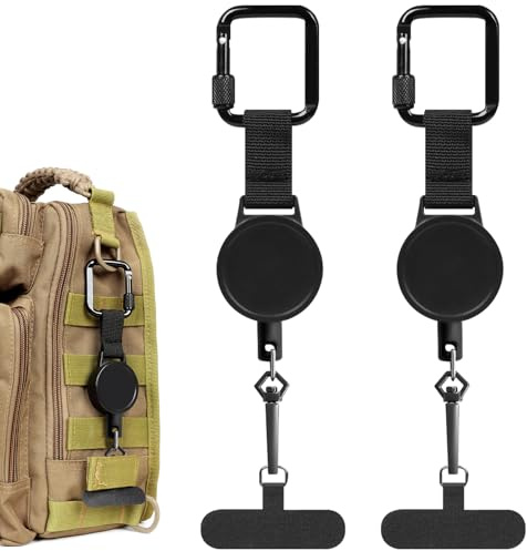 Vexran Lot de 2 protecciones extensibles para teléfono móvil - Protección antirrobo con mosquetón, llavero extensible, cordón retráctil para el senderismo, el esquí, el