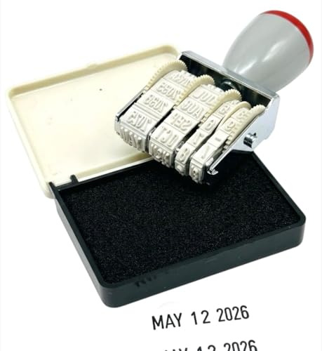 Self-Inking Date Stamp with Black Ink Pad - Adjustable Rotary Date Roller for Office, School, and Home Business - Heavy Duty Rubber Dater, Black Ink