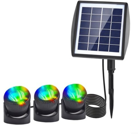 Fauhapyway Luz solar del estanque del RGB IP68 impermeable 3-Head LED subacuático para la piscina de la fuente del jardín