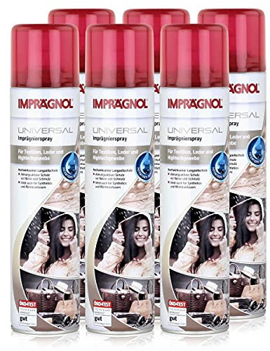 Imprägnol Spray impregnante universale, 400 ml, protezione dalle intemperie per pelle, tessuti e tessuto high-tech, protezione traspirante da umidità e sporco (confezione da 6)