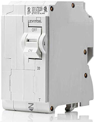 Leviton 20A 2-Pole Plug-On Standard Branch Circuit Breaker, Thermal Magnetic, 120/240 VAC, LB220-T, White