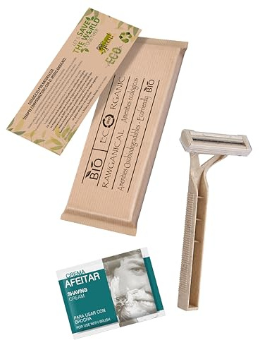 50 Sets de Afeitado para Hoteles | Kit de Afeitado Ecológico Envuelto Individualmente en papel kraft – línea Rawganical | Para Hoteles, Viajes y Huéspedes | 50 Kits