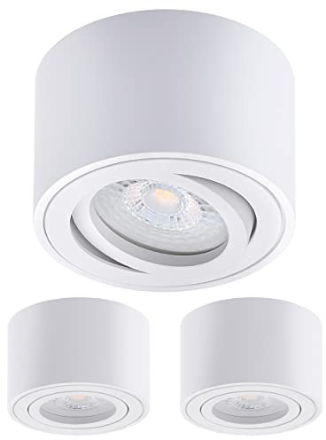Oktaplex 3 Stück Aufbaustrahler Lile Weiß - inkl. LED Modul 4,8W 230V 3000K Warmweiß 80x50mm Aufputz Aufbauleuchte Aufbauspot Aluminium Schwenkbar