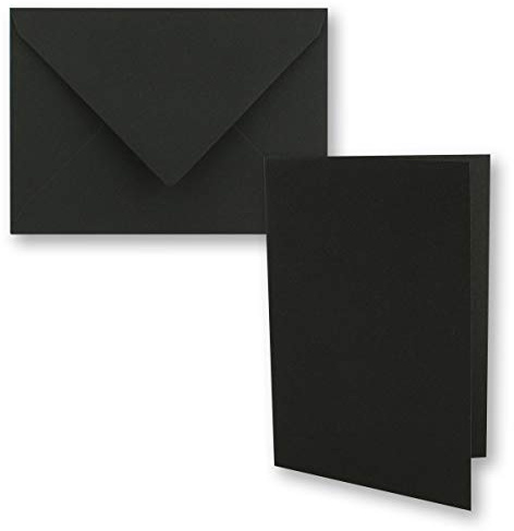 Set di 10 biglietti di auguri pieghevoli in carta kraft nera vintage con buste, formato DIN A5, 21 x 14,8 cm, colore: nero riciclato, biglietti pieghevoli, bianchi