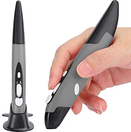 Cuifati Ratón Óptico Inalámbrico Con Bolígrafo de Bolsillo, 2.4G USB Inteligente, 3 Pasos DPI, 4 Teclas Mini Ergonómico Tipo Bolígrafo Para Escritura a Mano (Gris)