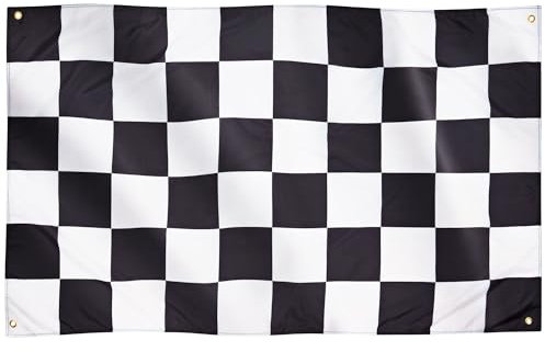 Runesol Drapeau À Damier Noir Et Blanc, 91x152cm, 3ft x 5ft, Drapeau Formule 1, 4 Œillets, Drapeau De Voiture De Course, Fête D'anniversaire, Drapeau De Ligne D'arrivée, Intérieur, Extérieur