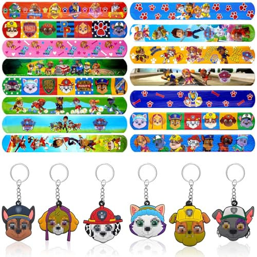 COVEDIC Regalos Cumpleaños Niños,15 Pulseras Niños + 6 Llavero de Silicona,para Regalo Cumpleaños de Infantil Rellenos Bolsa de Fiesta para Niñas