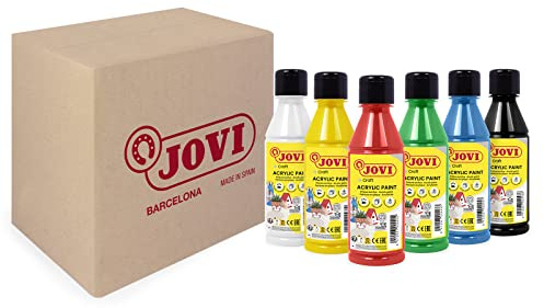 Jovi - Akrylfärg, 6 burkar på 250 ml, primärfärger, hög täckkraft, appliceras enkelt på alla superficies, glutenfri (680/6A)