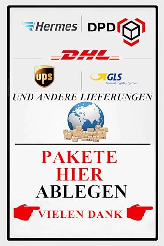 Yiruhe Pakete hier ablegen Bleichschilder, 20cm x 30cm Metallschilder, Lieferung Dekor für die Haustür. Leave Package Here Metal Tin Sign (DE recht 2335), weiss & rote