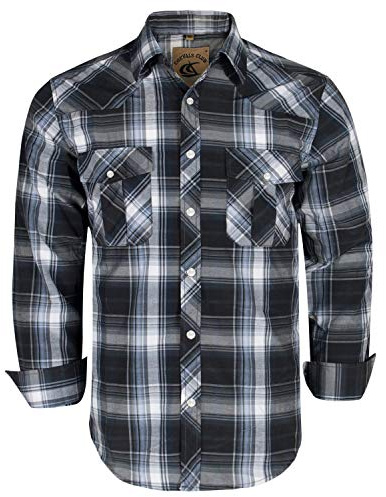 Coevals Club Chemise Homme Manches Longues Casual Boutons-Pression Unis Costume à Carreaux Regular Fit décontractée à Boutons Bas Hommes Chemise d'affaires à Repassage Facile(Black Gray #9 XL)