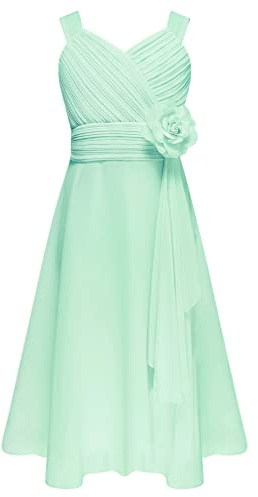 Agoky Vestido Floreado de Princesa Fiesta para Niñas Sin Mangas Traje de Ceremonia Infantil Vestido Plisado de Gasa para Boda Fiesta Bautizo Dama de Honor B Verde Claro 9-10 años