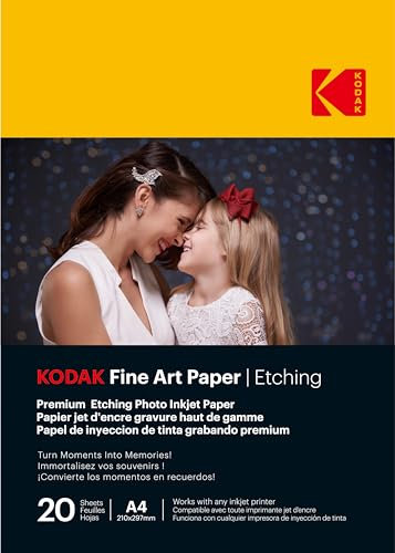 KODAK Fine Art Paper - Hochwertiges Texturiertes Fotopapier, Pack mit 20 Blättern, Format A4 (21 x 29,7 cm), Matte Oberfläche mit Gravureffekt, 210 gsm, Kompatibel mit allen Tintenstrahldruckern