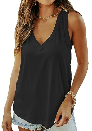 AirMood Women Sexy Summer Cami Tank Top Loose Fit Sleeveless Camisole Vests Shirt (Black,XXL)