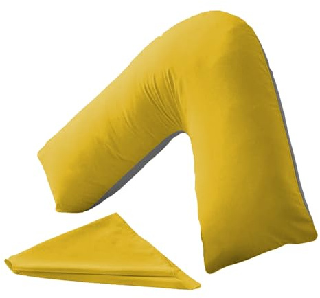adsin Reversible 2 Tone V Shaped Pillow Case Twin Colour Plain Cover Orthopaedic Support Nursing Maternity Back And Neck Cotton Blend Mustard/Grey Case Only