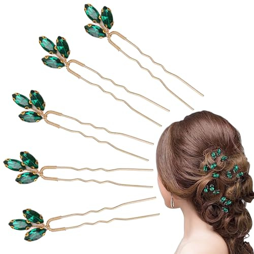 Épingles à Cheveux de Mariage, épingles à Cheveux de Mariée Vintage En Strass Vert, Pinces à Cheveux En Forme de U, Coiffures de Mariée Et de Demoiselle D'honneur, Bijoux Pour Fête
