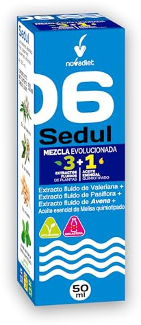 Novadiet SEDUL+Ätherisches Melisseöl mit flüssigem Extrakt aus Baldrian, Passionsblume, Haferflocken und ätherischem Melisseöl, Ruhe und natürlicher Schlaf, 50 ml
