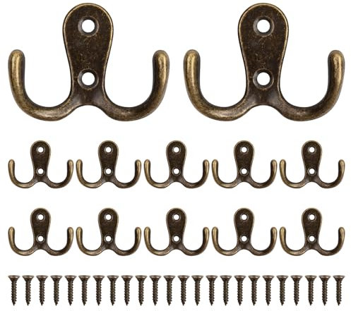 Rapidbok Ganci Appendiabiti, 12 Pezzi Gancio Appendiabiti Doppi in Metallo, Vintage Gancio per Asciugamani con 24 Viti, Ganci Appendi Cappotto per la Porta Della Camera da Letto del Bagno (Bronzo)
