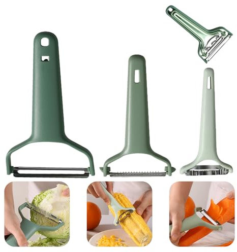 Mecmbj 3 Pezzi Pelapatate Professionale, Pela Carote, Pela Patate in Acciaio Inox Con Impugnatura Ergonomica Antiscivolo, Pelaverdure Da Cucina Multiuso Per Uso Domestico (verde)