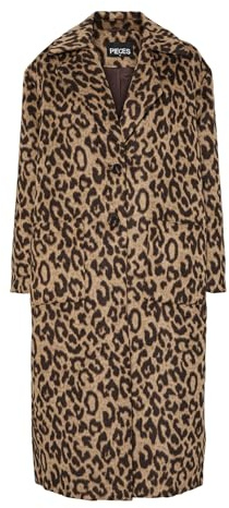 PIECES Women's Pcjili Leo Long Printed Coat, Black, M