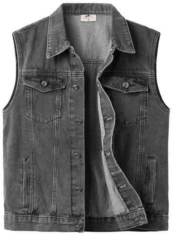 Yukirtiq Mens Jeans Vest Cowboy Buttons Sleeveless Denim Vest Jacket Motorcycle Biker Jeans Gilet