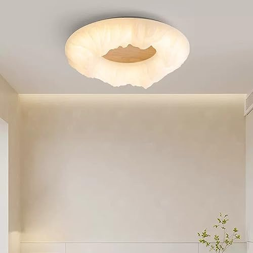 Plafoniera LED dimmerabile Anello Moderno Cerchio Montaggio ad Incasso Lampada da soffitto in Legno Nordico Montaggio ad Incasso Paralume in Neve Bianco Latte Illuminazione Vintage per Sala da Pranzo