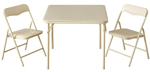 Heritage Kids Beige Kids Activity Table and Chair Set,3-Piece Furniture Set with 1 Square Table & 2 Folding Chairs,Playroom Table Set for Ages 3+