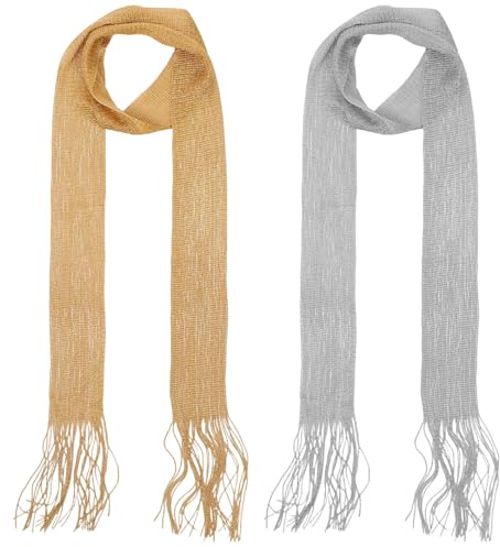 Yuanan Sparkling Metallic Scarf With Tassels, Polyester Shawl for Evening Party Wedding Formal Dresses, Lightweight Fashion Accessory(Gold, Silver)