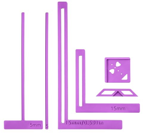 DOPENSPI Lot de 6 outils de reliure, avec règles en plastique, accessoires de scrapbooking, avec règles en forme de L et de T, pour la fabrication de journaux et de cahiers de bricolage, violet